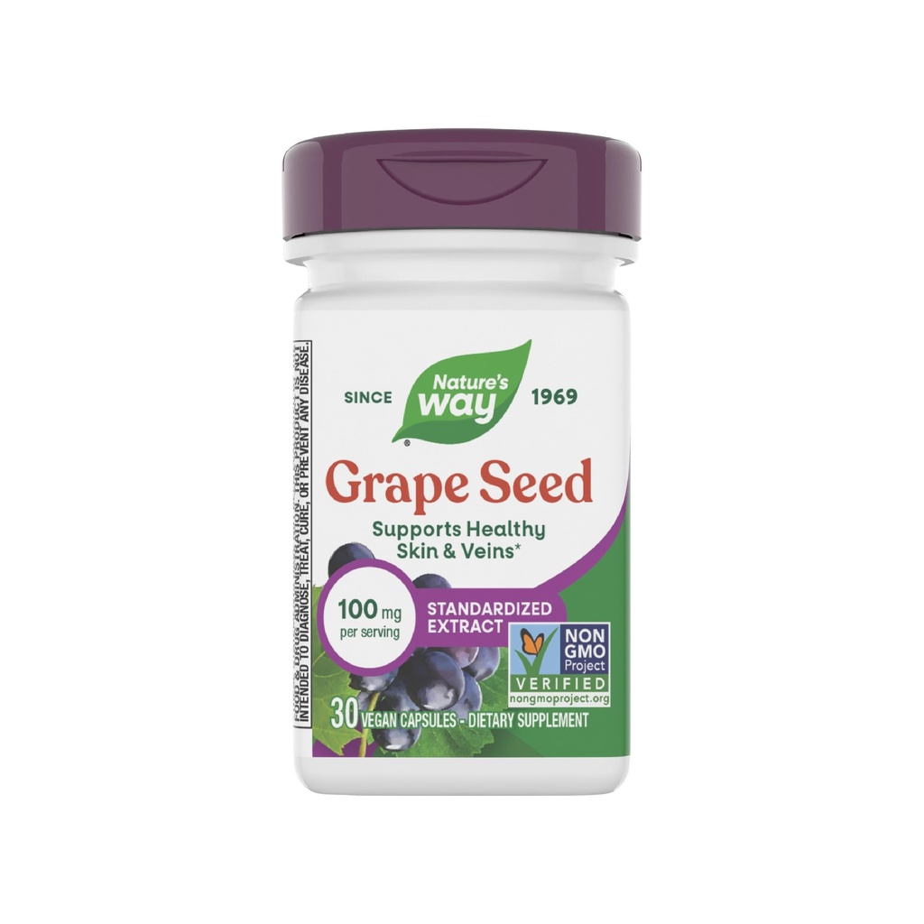 Nature's Way Viinamarjade Seed Standardiseeritud Väljavõte, Toetab Tervislikku Naha Ja Veenid *, Antioksüdant Toetus *, Mitte-GMO Projekt Kontrollitud, 30 Vegan Kapslit (Pakendamine Võib Vary)
