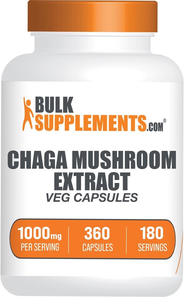 BulkSupplements.com Chaga Seeneekstrakti kapslid - Chaga ekstrakt, Chaga Seened - Vegan & Gluteenivaba, 2 kapslit serveerimise kohta (1000mg), 360 loend (pakk 1)