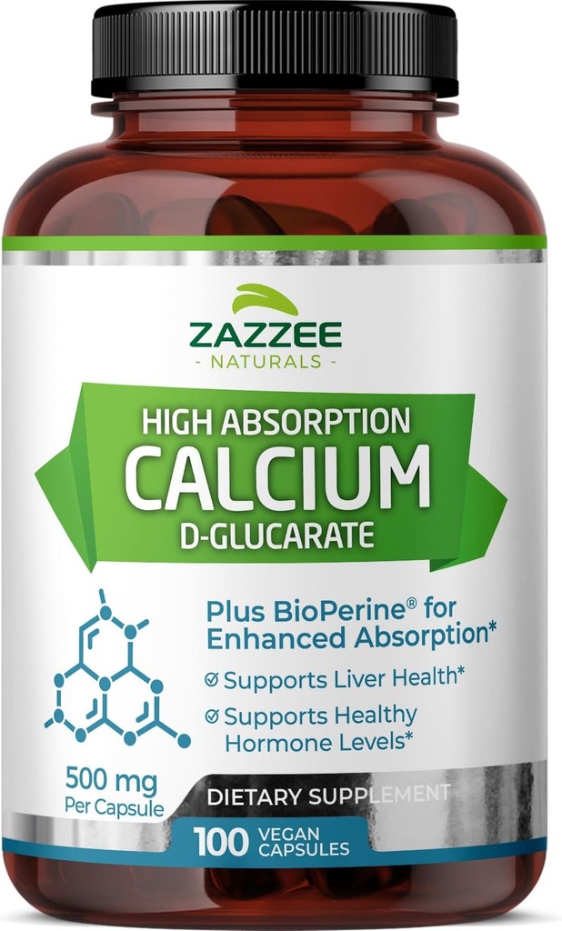Zazzee kõrge imendumine Kaltsium D-glükaraat , 500 mg kapsli kohta , 3 mg bioperiini tõhustatud imendumiseks , 100 vegankapslit , pluss brokoli 10: 1 ekstrakt , 100% taimetoitlane , CDG , looduslik ja mitte- GMO