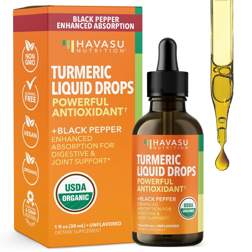 USDA orgaaniline kurkumivedelik tilgad musta pipariga - 1000 mg kurkumiinilisandit immuunsuse ja seedetrakti tervise jaoks - 30 serveerimist - tõhustatud imendumine - mitte-GMO, vegan, gluteenivaba - maitsestamata, 1 Fl Oz