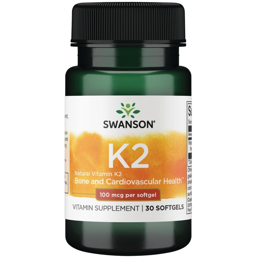 Swansoni vitamiin K2 (Menakinoon-7) - vitamiinilisa, mis toetab südame-veresoonkonna ja luude tervist - valmistatud Jaapani Nattost, et aidata reguleerida kaltsiumi - (30 Softgels, 100mcg iga)