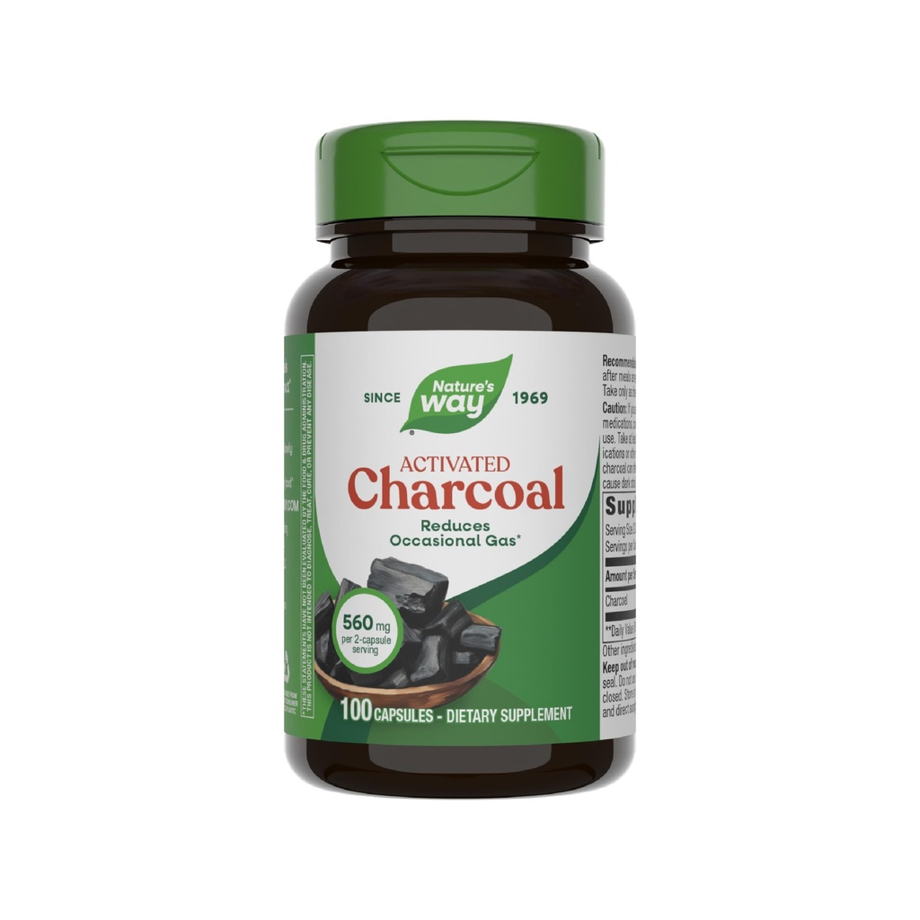 Looduse tee aktiveeritud süsi, sidumine soovimatud materjalid ja gaas seedetraktis *, 560 mg 2-kapi serveerimise kohta, 100 kapslit (pakendamine võib varieeruda)