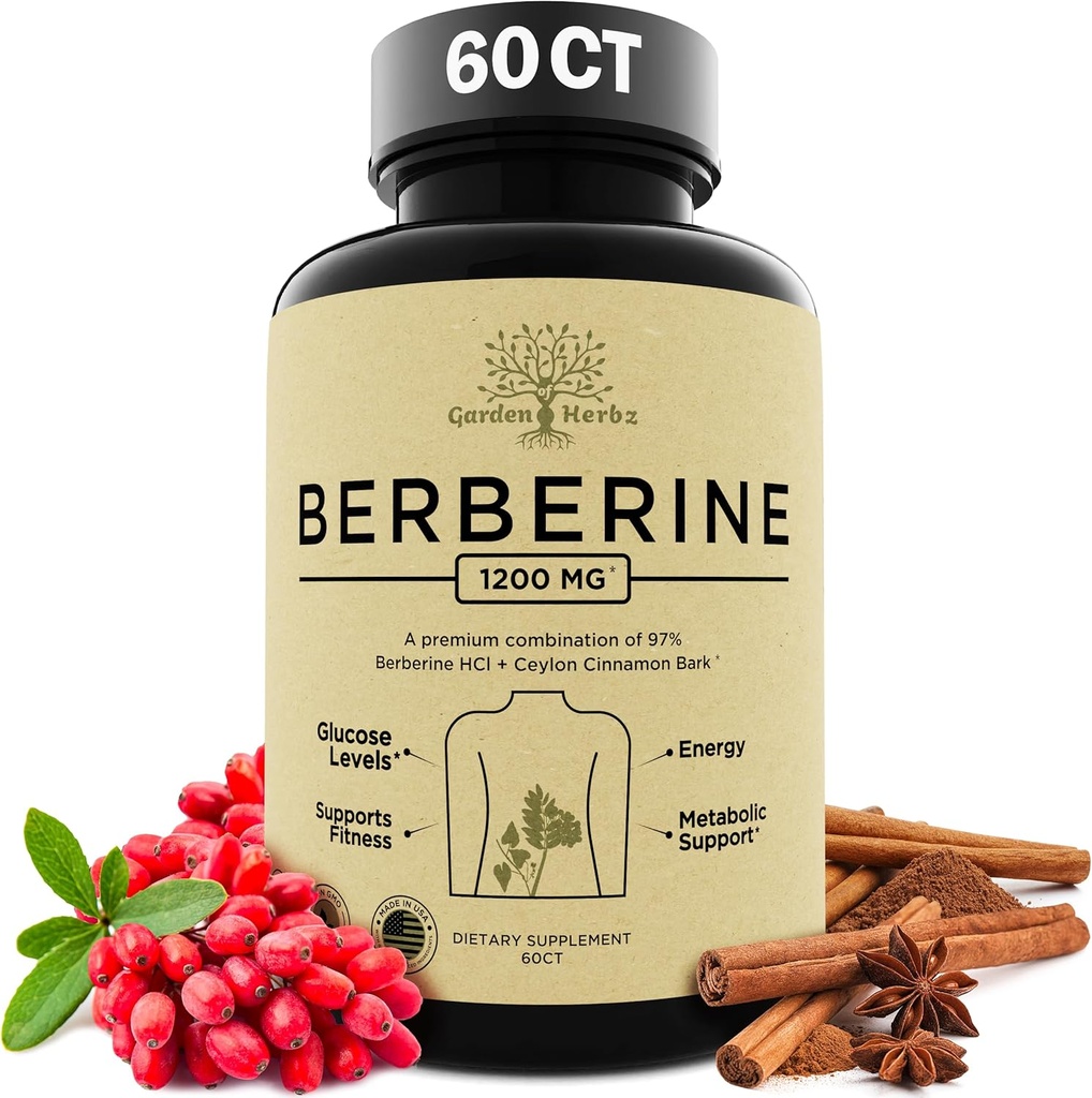 Berberine Supplement, Berberine 1200 Mg - Berberine HCL & Ceyloni kaneel naistele ja meestele - Berberine kapslid toetavad tervislikku immuunsüsteemi ja kehakaalu juhtimist