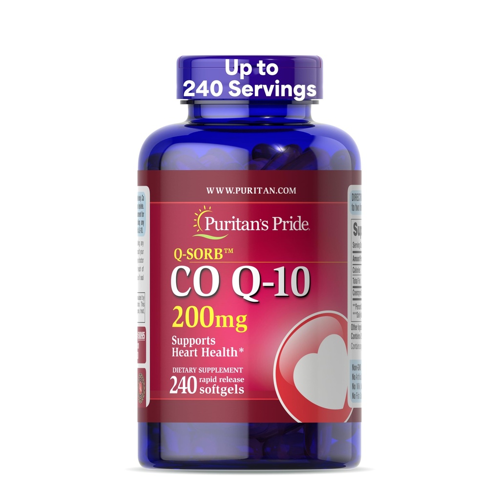 Puritan's Pride CoQ10 200mg, toidulisand südame tervise, vererõhu, suukaudse igeme tervise ja tervisliku vananemise toetamiseks, 240 serveerimist, kiire vabanemisega pehmed softgelid