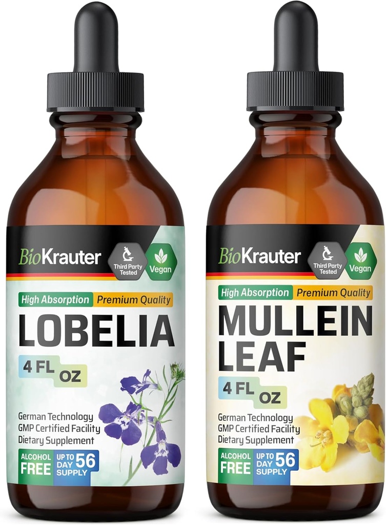 BIO KRAUTER Lobelia Tinktuur 4 Fl. Oz... Mullein Tinktuur 4 Fl. Oz.