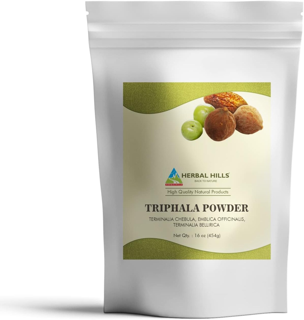 HERBAL HILLS Triphala Powder | 16 Oz (454 GMS) | Amla Haritaki & Bibhitaki valem (1 nael (1 pakk)
