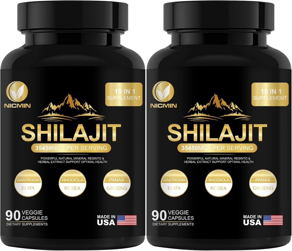35450MG Pure Shilajit Supplement - Himaalaja orgaaniline Shilajit meestele ja naistele Maksimaalne potentsi Shilajit täiustatud energia ja immuunsuse toetamiseks 180 Veggie kapslit