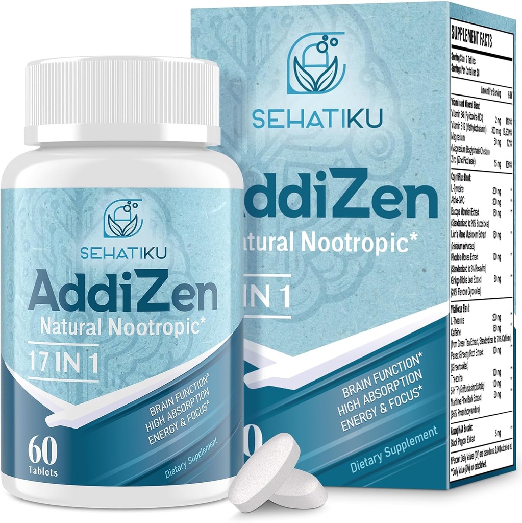 17-in-1 aju lisand mälule ja fookusele | looduslik nootroopiline aju lisand aju tunnetusele, energiale | kõrge neeldumise | L-teaniin, fütotoitaine segu ja vitamiinid B6, B12 | 60 tabletti