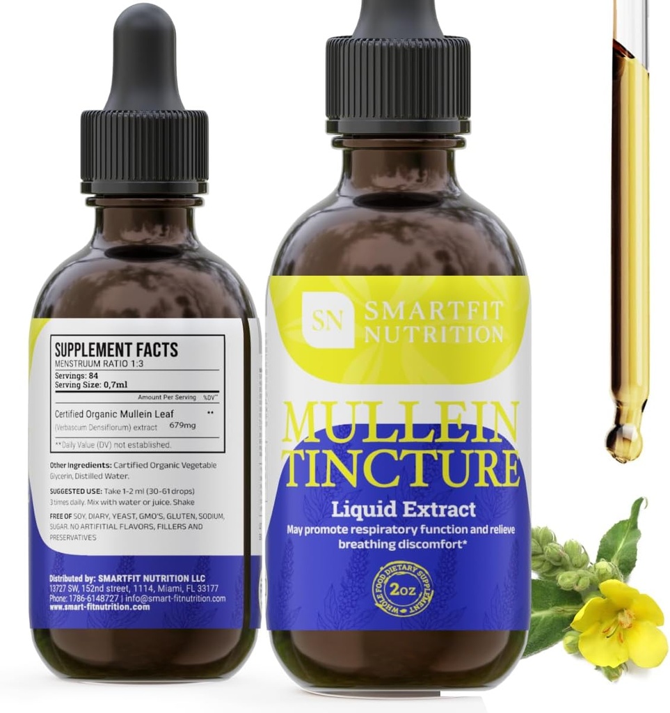 Mullein Leaf Extract - Mullein Tilgad - Lung Cleanse - Täiendus Respiratoorse Süsteemi Toetus & Tervislik Limaskestad - Verbascum Densiflorum - 2 oz