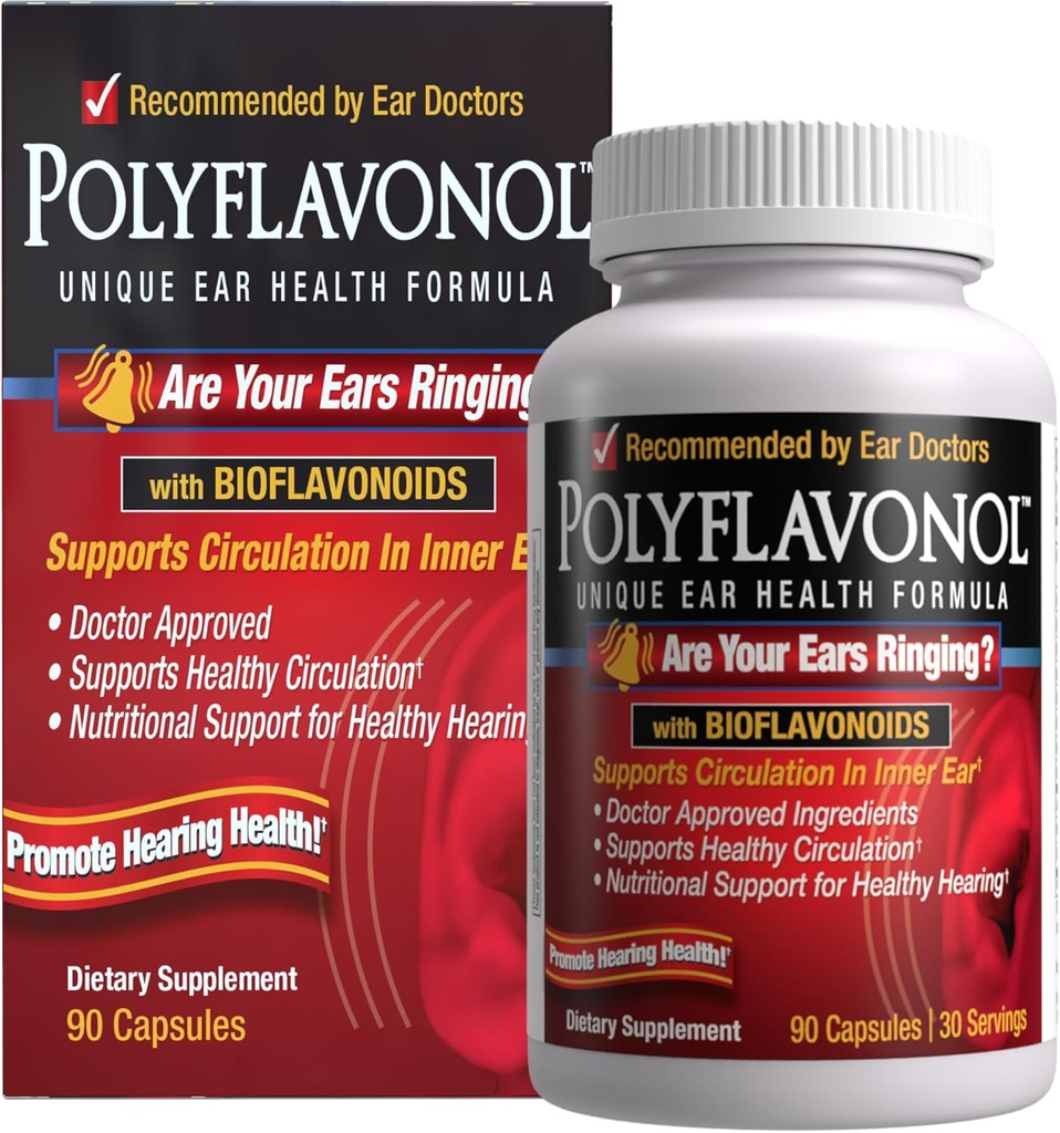 Polüflavonool koos bioflavonoididega, Tinnitus Relief, ainulaadne kõrva tervise valem, Ringing Ears Support, toetab sisekõrva ringlust, edendab kuulmistervishoidu, 90 kapslit, 30 serveerimist