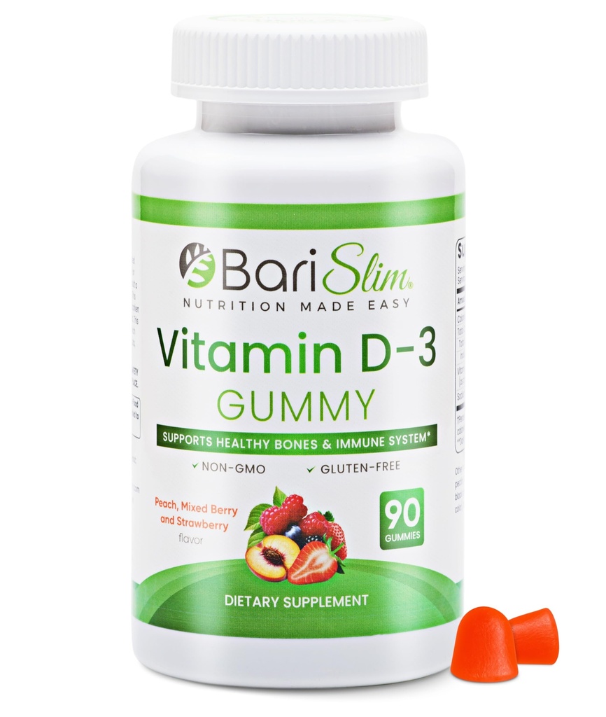 BariSlim Bariatric Vitamiin D-3 Kummid - Spetsiaalselt Formuleeritud Kummi Vitamiin Patsientidele Pärast Kaalulangus Operatsiooni - Kergesti Seeditav Ja Suur Maitsestatud Puuviljamaitsed | 90 Puuviljamaitsed