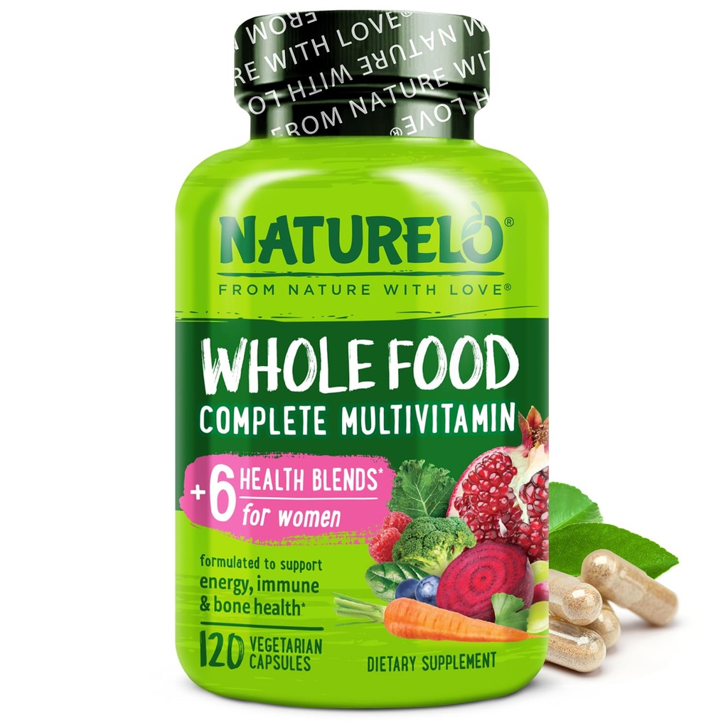NATURELO Terve toit Multivitamiin naistele - vitamiinide, mineraalide ja orgaaniliste ekstraktidega - energia ja südame tervise täiendus - Non GMO - 120 vegankapslit
