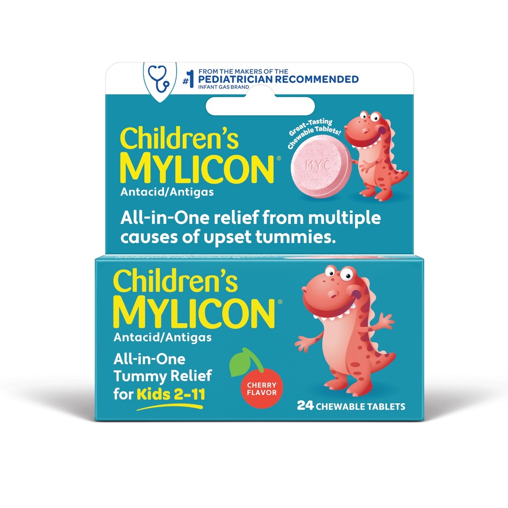 MYLICON Laste Tummy Relief lastele, 24 kirsi maitsestatud närimistabletti