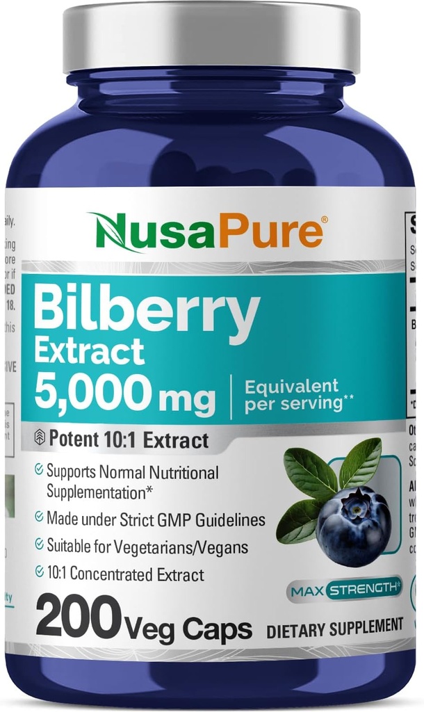 NusaPure Bilberry Extract 5,000mg 200 Vegetarian caps (Non-GMO, Vegan)