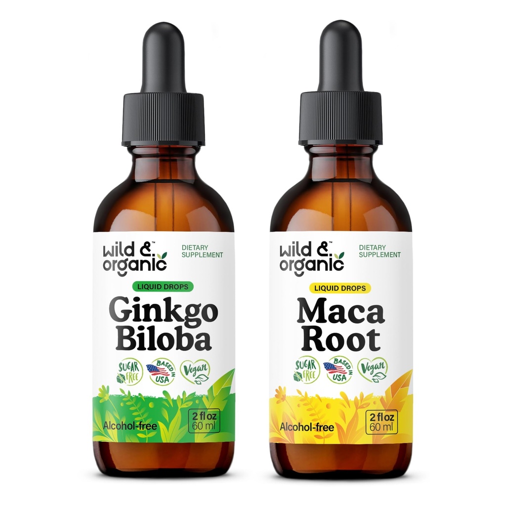 Wild & Organic Ginkgo Biloba Tinktuur 2 fl oz & Maca Root Tinktuur 2 fl oz