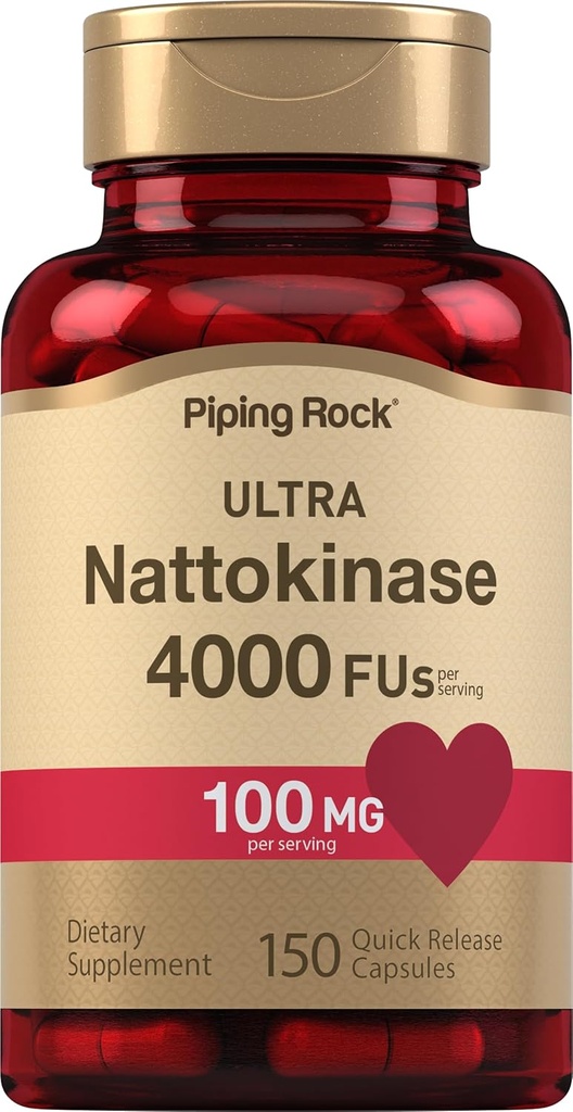 Piping Rock Nattokinase Supplement 4000 FU | 100mg | 150 kapslit | Mitte-GMO, Gluteenivaba