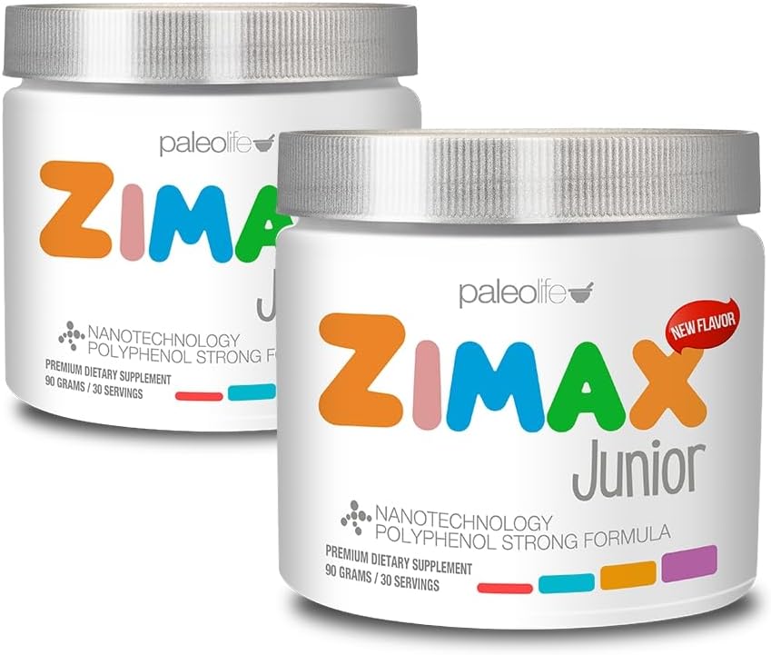 ZIMAX Junior Super antioksüdant lastele ja noorukitele vanuses 4 kuni 16 aastat, 100% looduslik C-vitamiini, magneesiumi, D3-vitamiini, kurkumiini, ingveri ja mineraalidega