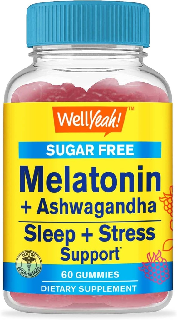 Well Yeah Melatoniin (2mg) koos Ashwagandha (850mg) Suhkruvabad kummikud - une- ja stressiabi lisand - koos kummeli, sidrunbalmi, lavendli ja Valerianiga - looduslik päritoluga maitse - 60 krahv