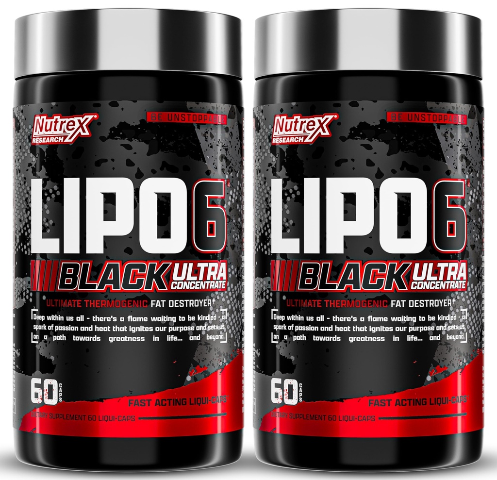 Nutrex Research Lipo-6 Black Ultra Concentrate Thermogenic Fat Burner Supplement, suurendada kaalulangus, energia ja intensiivne fookus 120 dieedi pillid