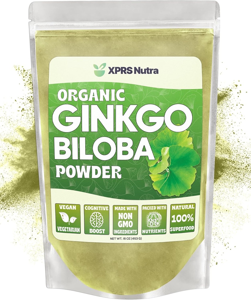 XPRS Nutra Orgaaniline Ginkgo Biloba Pulber - Gingko Biloba Kognitsioonilisandid - Vegan Sõbralik Ginkoba Biloba Orgaaniline - Immuunsuse suurendamine Ginkgo Biloba Pulber (16 oz)