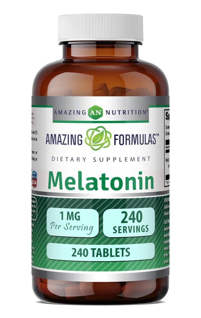 Hämmastav valem Melatoniin 1 Mg tabletid (mitte GMO, gluteenivaba) - Parim valik loodusliku uneabi täiendus - soodustab rahustavat ja lõõgastavat toimet - 240 tabletti - sobib taimetoitlastele