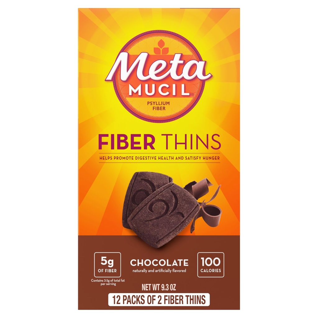 Metamucil Fiber Thins, Psyllium Husk Fiber Supplement, Seedetrakti Tervis ja Rahuldav Nälg, Chocolate Maitsestatud, 12 Servings