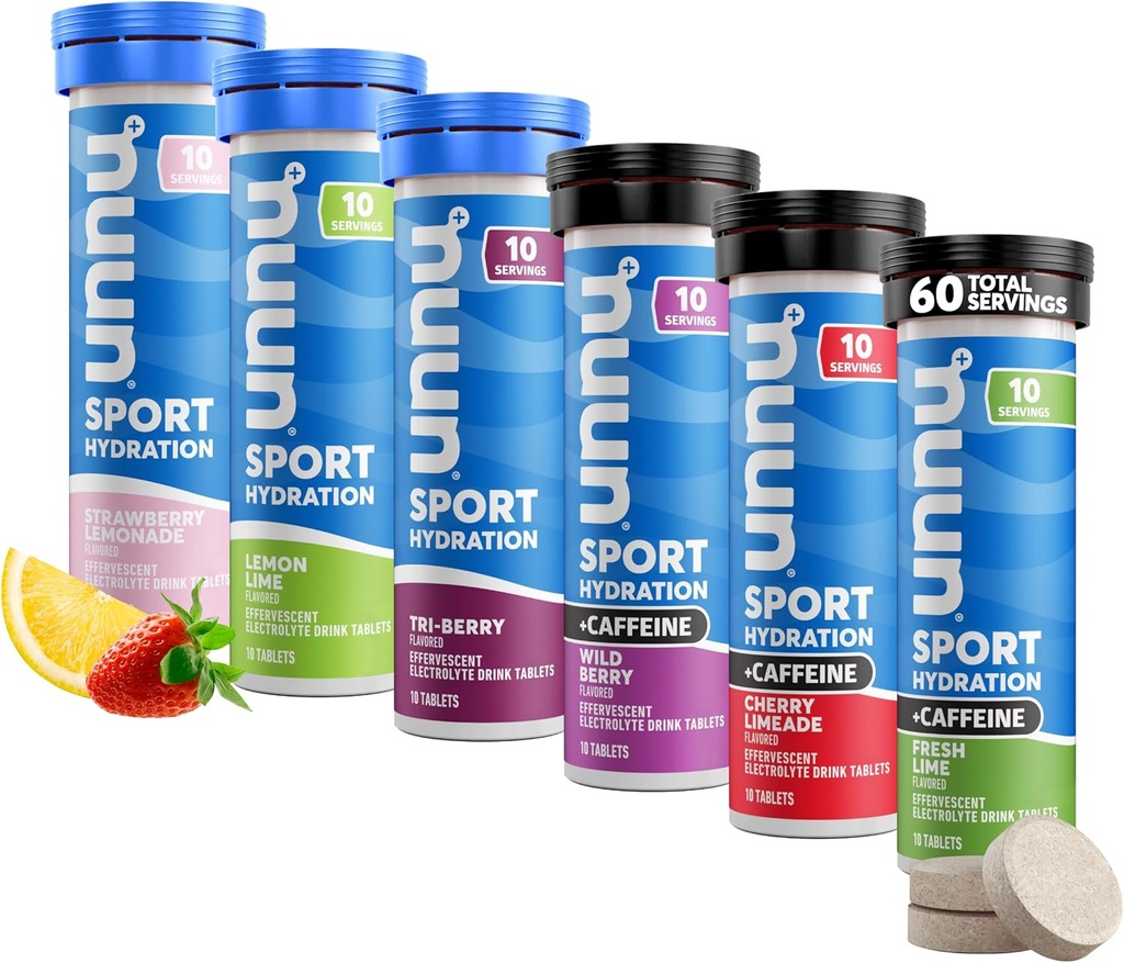 Nuun Sport + kofeiini elektrolüütide tabletid – vees lahustuvad, sordipakett | 5 olulist elektrolüüti hüdreerimiseks | 1g suhkrujoogi segu | Vegan, mitte-GMO | 6 pakett (60 kokku serveerimist)