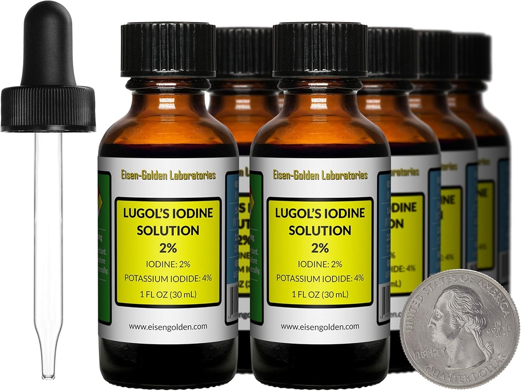 Lugoli jood / 2% lahus / 8 Oz kaheksas merevaigukollases klaaspudelis / tasuta tilgutid