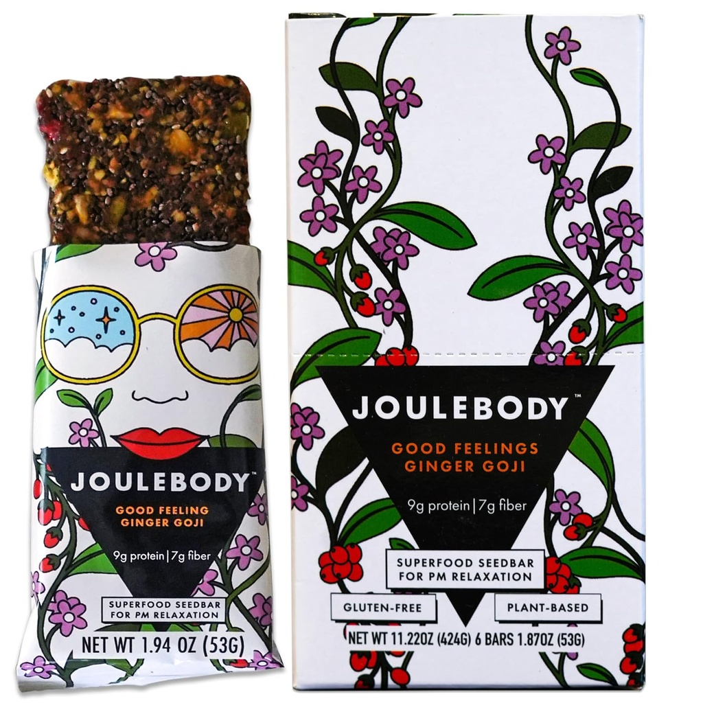 JOULEBODY 5 PM Hea enesetunne Orgaaniline ingver Goji Seedbar | Gut-Health Treat Superfood | 6 Count