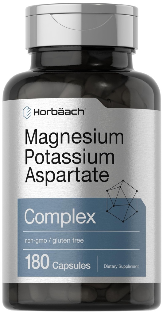 Horbäach Magneesium kaaliumaspartaadi kompleks | 180 kapslit | Mitte-GMO ja Gluteenivaba valem
