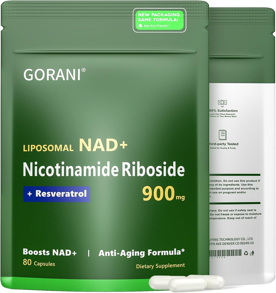 Gorani NAD+ Supplement 900MG, Nicotinamide Riboside, Liposomal Resveratrool, Quercetin (1)