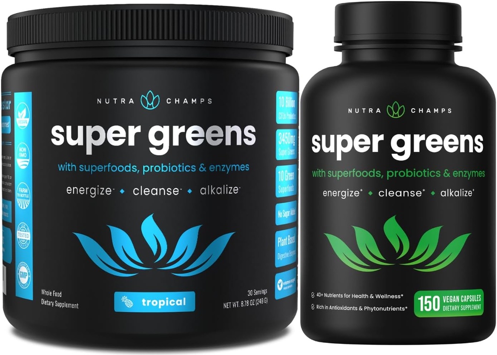 NutraChamps Tropical Super Greens Powder & Super Greens kapslid