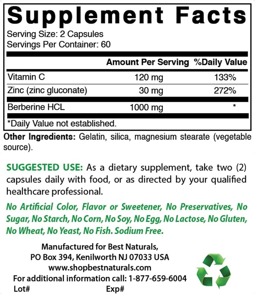 Best Naturals Berberine Plus 1000mg ja Quercetin Bromelain