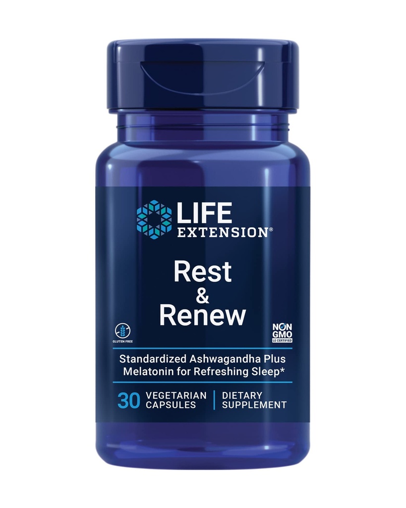 Life Extension Rest & Renew, värskendava ja taastava öö une jaoks, gluteenivaba, GMO-vaba, taimetoitlane, 30 kapslit