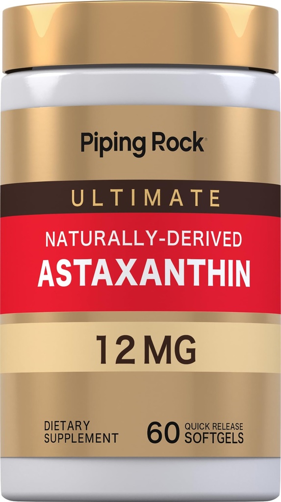 Piping Rock Astaxanthin 12mg | 60 Softgel Kapslid | Extract Supplement | Gluteenivaba, Non-GMO