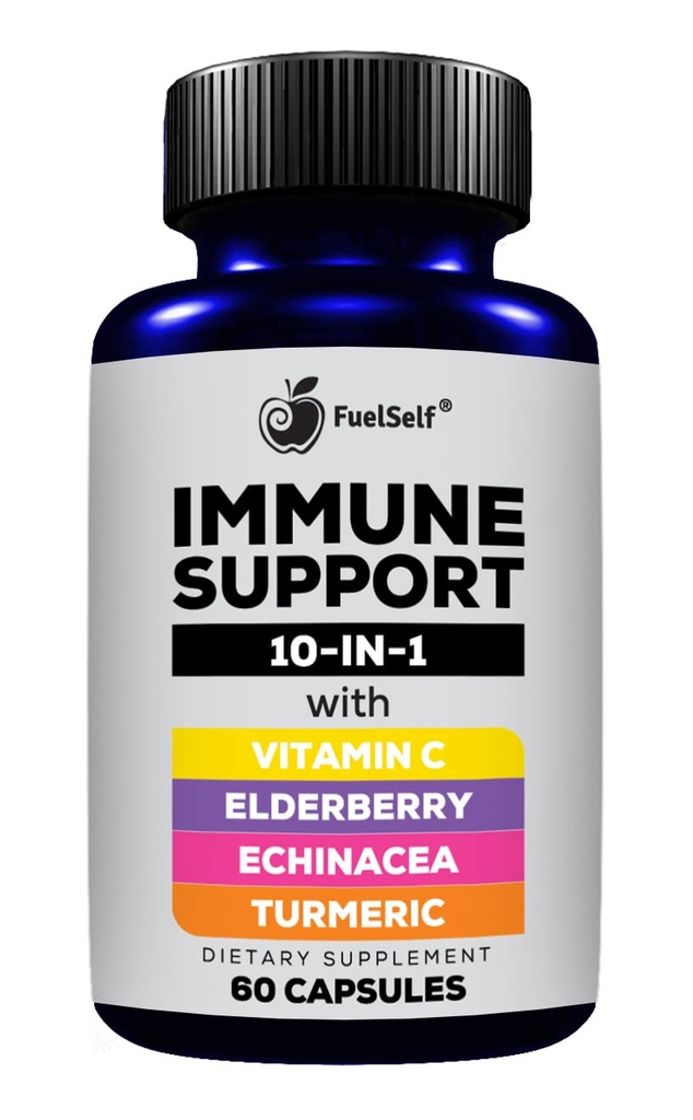 Immune Support Booster Supplement koos leedrimarja, C-vitamiini, ehhinaatsea, kurkuminoidide, E-vitamiini, B6-vitamiini, tsinki, L-glutamiini HCL, küüslaugu, Lactobacillus Acidophilus :: 60 Count, 1 Pack