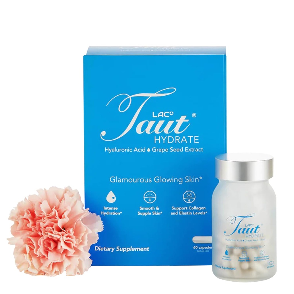 Taut Hydrate Hüaluroonhappe täiendus - 120mg Vegan Kapslid viinamarjaseemne ekstraktiga - Sügav nahahüdraat, sile kortsud ja sära tugi - Kollageen ja vananemisvastane täiendus naistele ja meestele - 60 kapslit