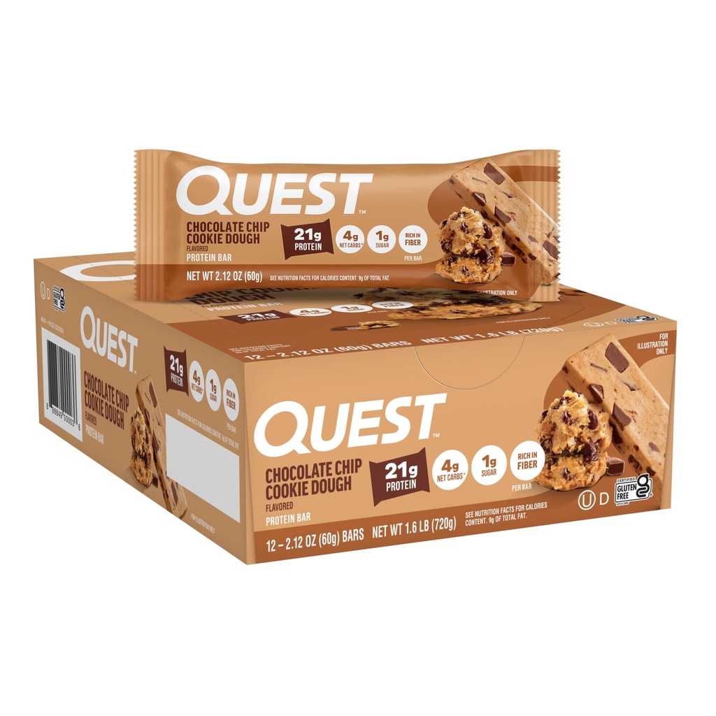 Quest Nutrition Chocolate Chip Cookie Tainavalgu baarid, kõrge valgusisaldusega, madala süsivesikusisaldusega, gluteenivaba, Keto sõbralik, 12 krahv