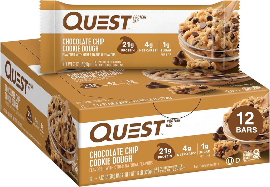 Quest Nutrition Chocolate Chip Tainaküpsis Protein Bars, 21g Valk, 1g Suhkur, 4g Net Carb, Gluteenivaba, Keto Friendy, 12 Count