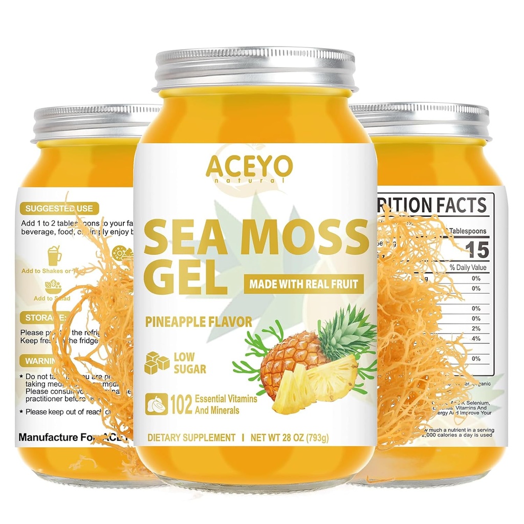(28 OZ) Sea Moss Gel Toores Maitsestatud Iiri Seamoss Gel Natural Vegan Ananass 102 Vitamiinid ja mineraalid Looduslik koristatud mitte-GMO.