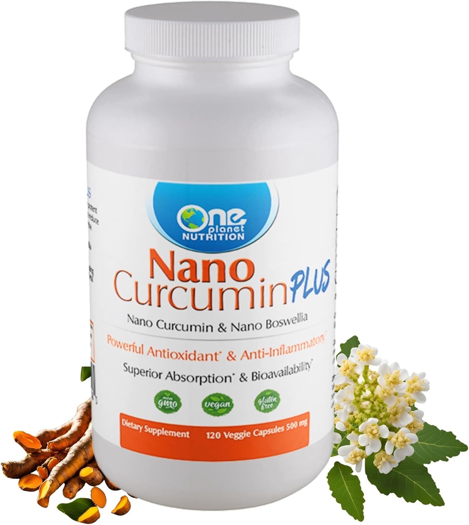One Planet Nutrition Nano Curcumin Plus 500 mg Veggie kapslid (240 Servings), Nano kurkumiin koos Boswellia suure imendumise, toetab liigeste ja immuunsüsteemi tervist, mitte-GMO, vegan, gluteenivaba