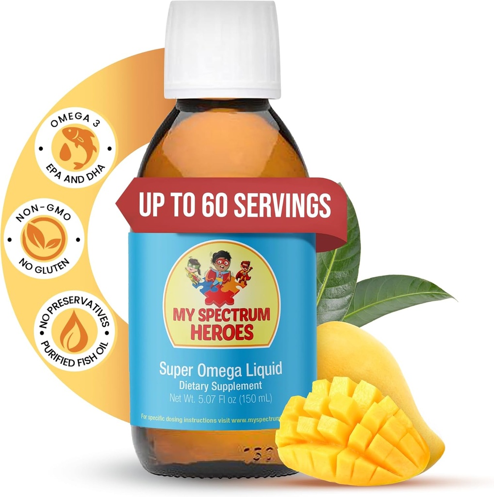 My Spectrum Heroes Fish Oil Supplement for Children - Omega 3 Neural Assistance, Inflammation & Immune Aid - EPA & DHA for Brain & Eye Health - Kids & Adult Vedel Supplement - 5.07oz (150 ml)