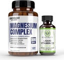 Magneesiumkompleks 5 parima vormi ja vedela D3-vitamiiniga 5000 RÜ komplekt - 4-kuuline 500mg magneesiumglütsinaat, oksiid, tauraat, kelaat, magneesiumtsitraat - une ja immuunsuse tugi