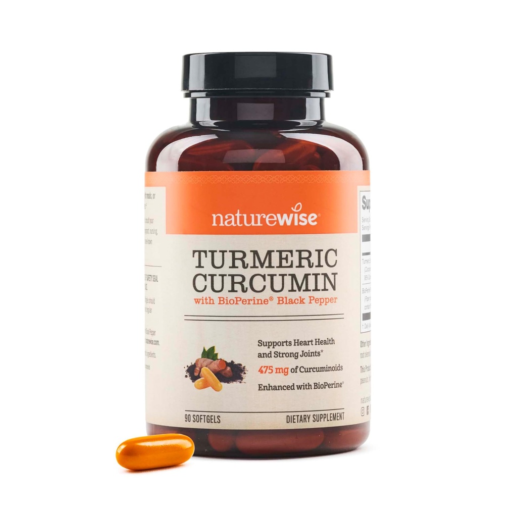 NatureWise Turmeric Curcumin 500mg koos Black Pepper Softgels - ekstra tugevus, tõhustatud imendumine - 95% kurkuminoidid ja bioperiin immuunsüsteemi toetuseks - Gluteenivaba, mitte-GMO - 90 Count[3-kuu pakkumine]