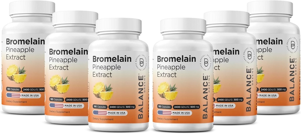 Balancebreens Bromelain 500mg kapslid – 2400 GDU ananassiekstrakti lisand ühiseks toetuseks, loodusliku turse toetamiseks ja tervislikuks seedimiseks – 180 orgaanilist kapslit, mis on valmistatud USAs