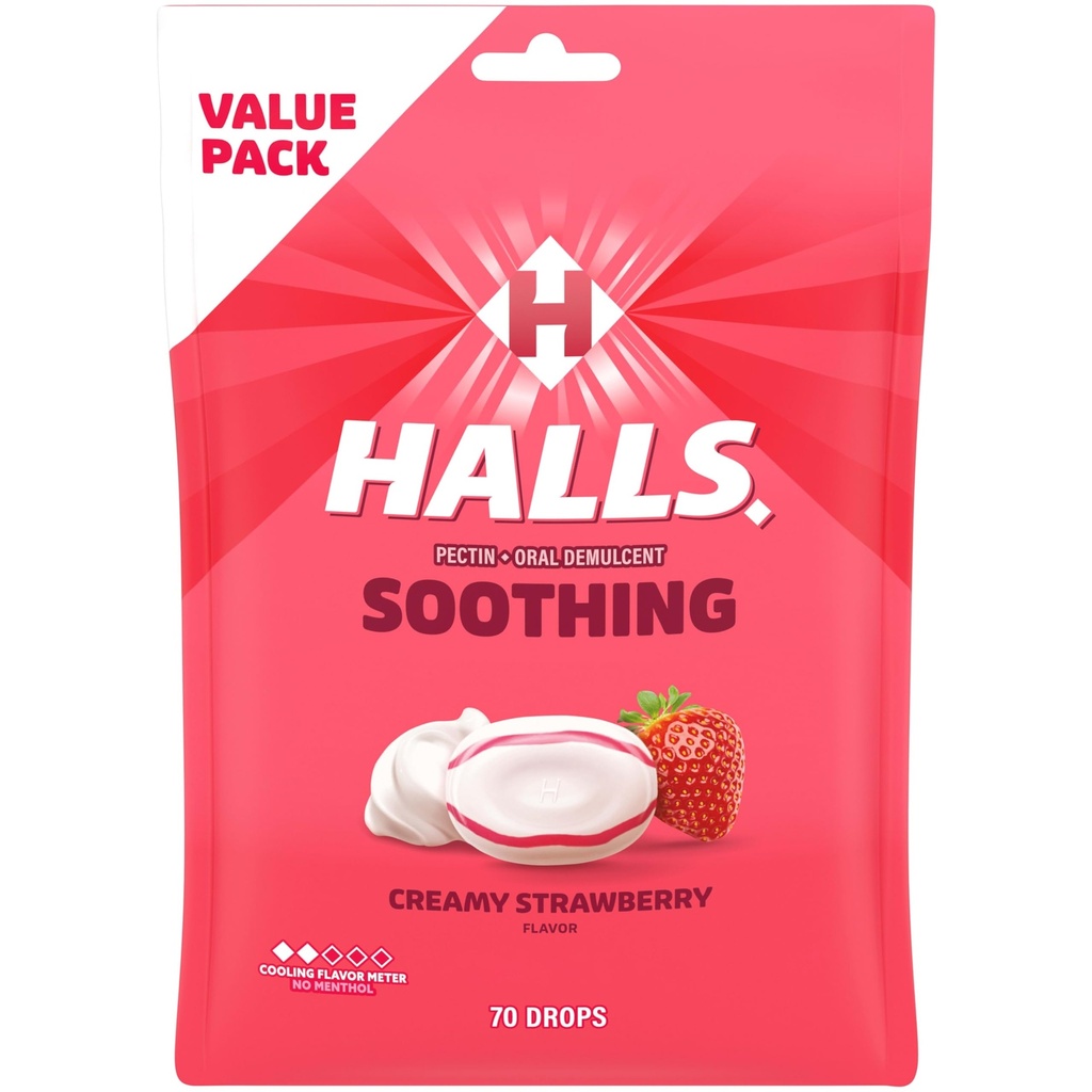 HALLS Throat rahustav (varem HALLS Breezers) Creamy Strawberry Throat tilgad, Economy Pack, 70 tilka