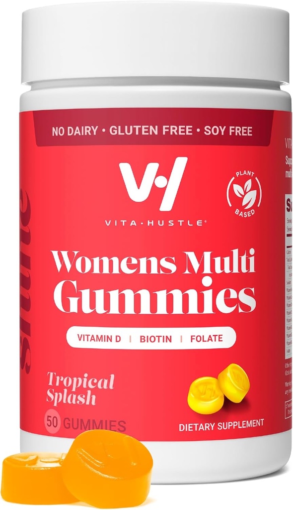 VitaHustle Naised Multivitamiini Gummies, Vegan, Biotiin, Folaat, Naiste Tervis, Juuksed, Nahk Ja Naelad, Madal Suhkur, Mitte GMO, Troopiline Splash, 50 Count