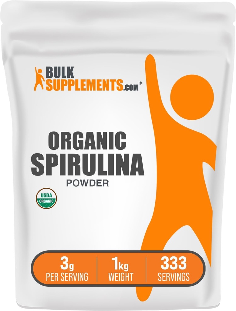 BulkSupplements.com Orgaaniline Spirulina Pulber - Superfood, Green Spirulina Pulber, Taimne Täiendus - Vegan-sõbralik, 3 g Serving, 1 kg (2, 2 naela) (pakk 1)