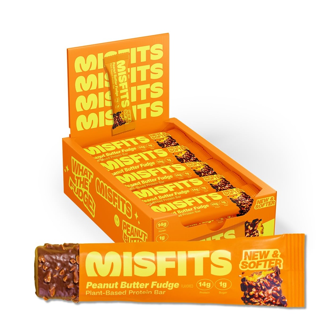 Misfits Vegan Valgubaarid, Maapähklivõi Fudge - Uuendatud Retsept | Taimepõhine, Madal Suhkur & Süsivesikud, Kõrge Fiber Snacks | Pakend 15