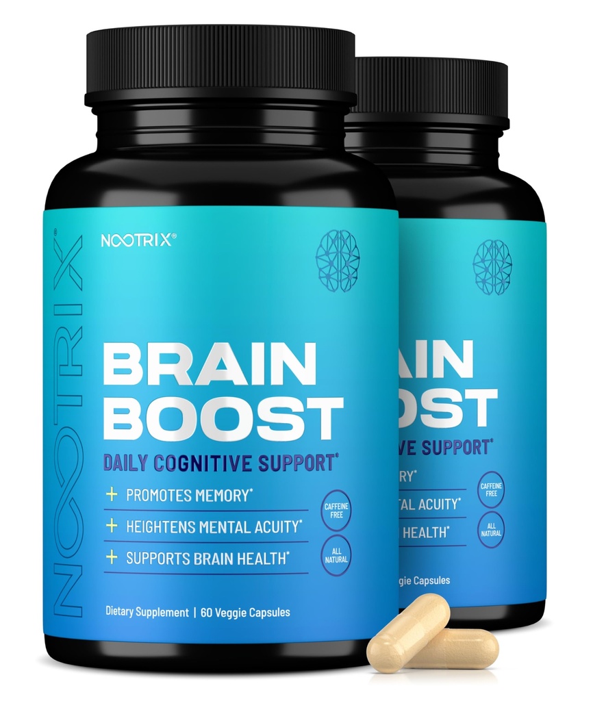 Nootrix Brain Boost Nootropic Supplement | Toetab mälu, vaimset keskendumist, kognitiivset tervist ja energiat | Soodustab tervislikku meeleolu ja ajufunktsiooni | Ginkgo Biloba & DMAE | 120 kapslit